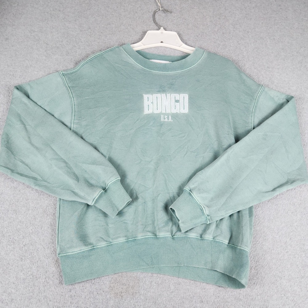 Bongo Forever 21 Sweatshirt Womens Small Sage Green Embroidered Logo Crew Neck